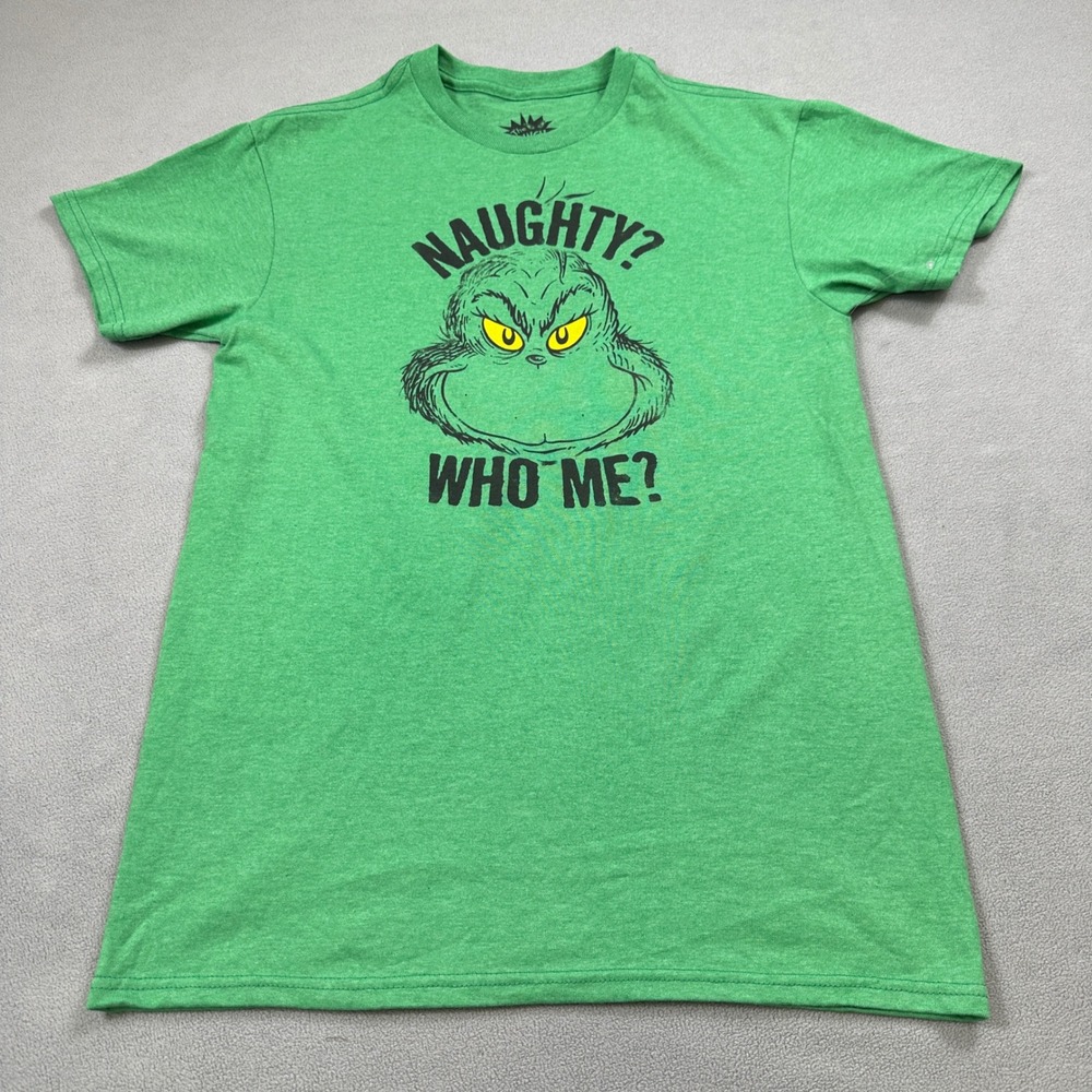 NWOT The Grinch Shirt Womens S Green Naughty Who Me Graphic Tee Dr Seuss Cartoon